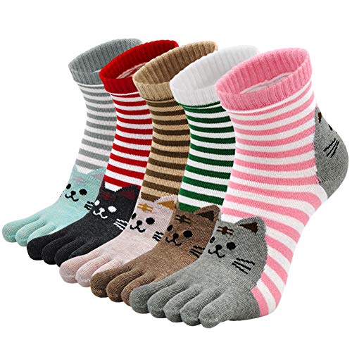 5 pares de calcetines con forro para los dedos del pie, calcetines 100%  algodón para mujer, calcetines medios para cubrir los dedos para mujer