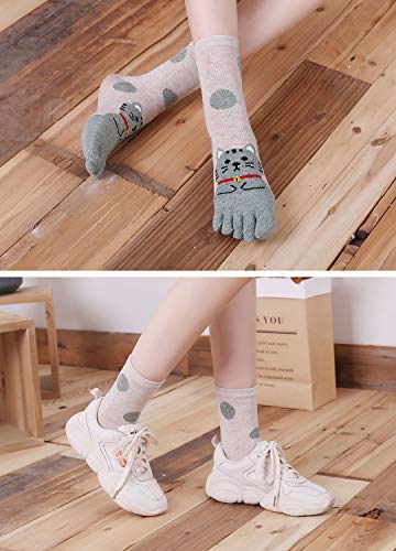 PUTUO Calcetines de Dedos Mujer Calcetines Cinco Dedos de Deporte, Mujer Calcetines del Dedo del Pie, Calcetines de Algodón Mujer Calcetines Divertidos Térmicos Animales
