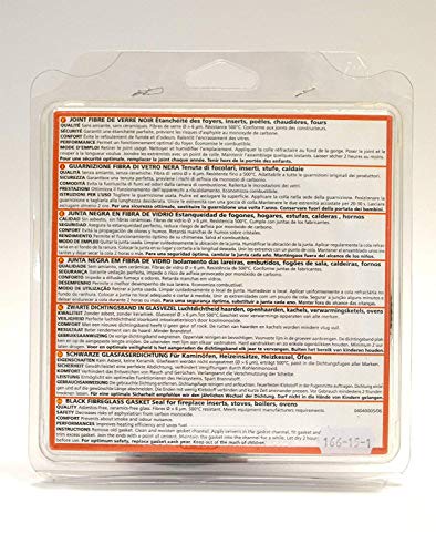 Pyro Feu PYROFEU-24927-6 Junta Refractaria Y Tubo Pegamento, Fibra De Vidrio, Negra, Ø 10 mm x 2,5 m