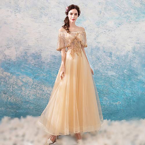 qddan Vestido de Novia de Mujer Formal Largo Tarde Partido Vestido sin Espalda Vestido de Bola de Fiesta Vestido Nupcial Trajes de Boda de cóctel (Color : Oro, tamaño : Small)