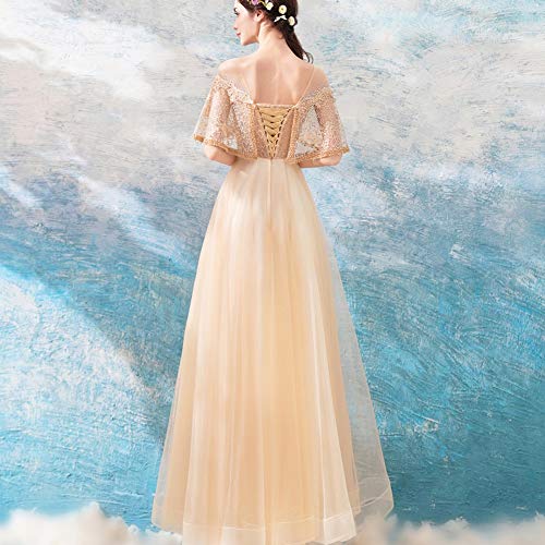 qddan Vestido de Novia de Mujer Formal Largo Tarde Partido Vestido sin Espalda Vestido de Bola de Fiesta Vestido Nupcial Trajes de Boda de cóctel (Color : Oro, tamaño : Small)