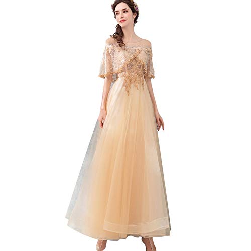 qddan Vestido de Novia de Mujer Formal Largo Tarde Partido Vestido sin Espalda Vestido de Bola de Fiesta Vestido Nupcial Trajes de Boda de cóctel (Color : Oro, tamaño : Small)