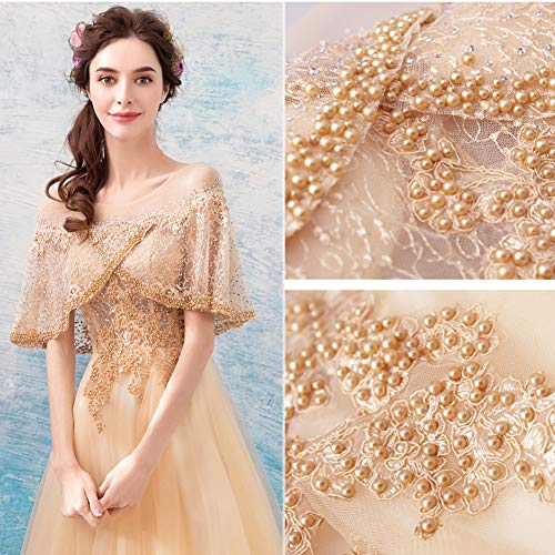 qddan Vestido de Novia de Mujer Formal Largo Tarde Partido Vestido sin Espalda Vestido de Bola de Fiesta Vestido Nupcial Trajes de Boda de cóctel (Color : Oro, tamaño : Small)