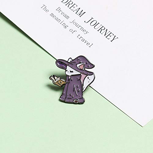 QFERW Broche de Dibujos Animados Retro Sorcerer Cat Broche es para Mujeres Cute Animal Enamel Pin Jewelry Badge Gifts, Purple