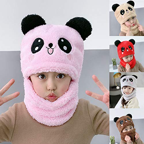 Qiman Sombrero de invierno para niños, de forro polar, con orejas de oso panda y oso de terciopelo, con orejeras de peluche, gorro para el cuello