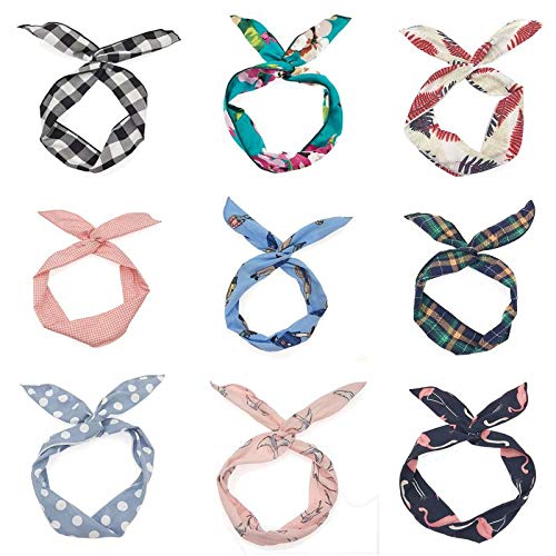 Qinlee 9 unidades de diademas para mujer, diadema para el pelo, orejas de conejo, arcos, accesorios, pajarita, lazo, trenzado, suave, turbante, bandana, cinta para la frente