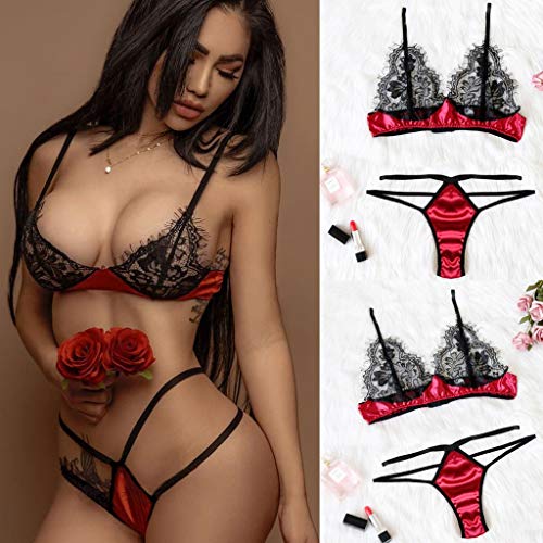 QinMMROPA Mujer lencería Conjuntos Encaje Erotica, Mujeres Tangas Entrepierna Abierta Sexy Lenceria Ropa Interior Picardias Transparente lencería Talla Grande Rojo M