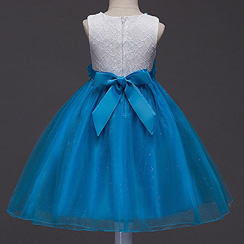 Qitun Bebés Niñas Vestido Floral De Tutú Princesa Traje De Fiesta Formal Elegante para Boda Cumpleaños Festividades Cielo Azul 150