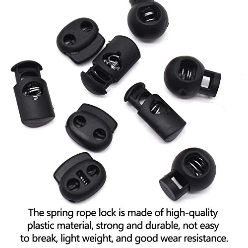 Qixuer 180 Pcs Bloqueo de Cordón de Resorte,Negro Tapón de Cerradura de Resortes Botones Cerraduras de Cordón de Plástico Hebilla de Resorte de Extremo para Mochila con Cordón Cordones Ropa Diarias