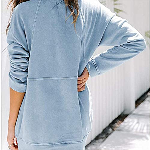 QIYUN.Z Sudadera con Capucha y Cremallera de Manga Larga para Mujer Sudaderas con Cuello Alto y Bolsillo con Bolsillo Azul Cielo 2XL