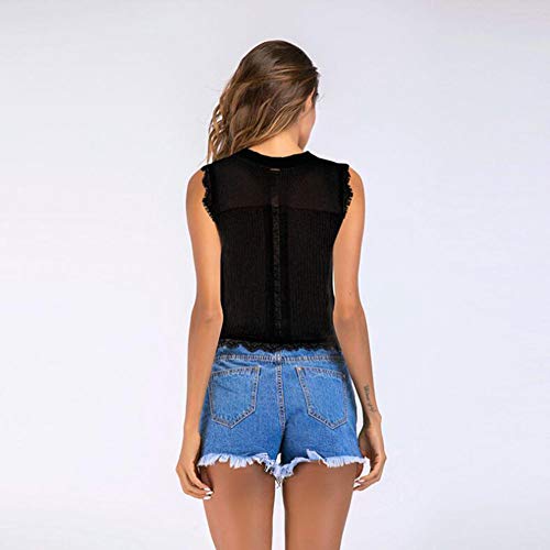 QJXSAN Chaleco de Punto Abotonado sin Mangas con Abalorios de Punto de Moda