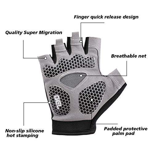 QKURT Guantes de Ciclismo, Guantes de Bicicleta de Medio Dedo con Almohadilla de Gel Antideslizante, Guantes de MTB Transpirables, Guantes Deportivos para Hombres y Mujeres