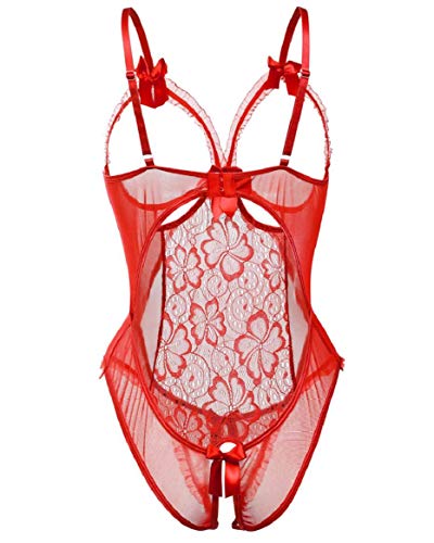 QS_Go Pijamas de Encaje Bodysuit Atractivo Ropa Lencería Halter Pijama Encaje y Tul Mujer Pijama Camisón Ropa Interior Encaje de Las Mujeres Ropa Interior Ropa Interior Femenina (Rosa, L)