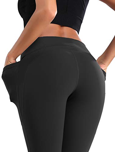 QueenDer Leggings Fitness Mujer Deporte Leggings Largo Pantalones Cintura Alta Corto Polainas Mallas para Yoga Running Cycling y Pilates (Negro, M)