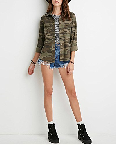 Quge Camisas Mujer Manga Larga Camuflaje De Casual Camisetas Blusa Slim Fit Verde XXL