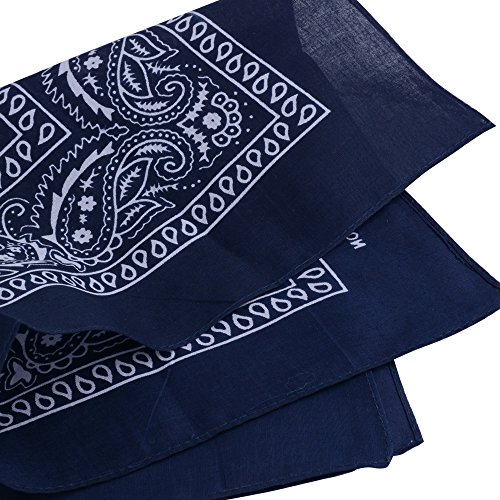 QUMAO Pack de 3 Pañuelos Bandanas de Modelo de Paisley para Cuello/Cabeza Multicolor Múltiple 100% Algodón para Mujer y Hombre (Pack de 3; Negro&rojo&azul oscuro)