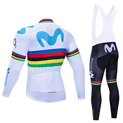 Q&W Hombres Verano Al Aire Libre Ciclismo Jersey Equipo Movistar Bicicleta Camisas Largo Mangas y Babero Pantalones Cortos Conjunto Secado Rápido Respirable Ciclismo Ropa,a,XXL