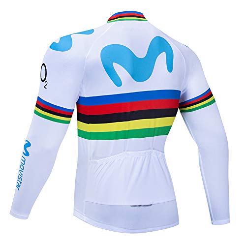 Q&W Hombres Verano Al Aire Libre Ciclismo Jersey Equipo Movistar Bicicleta Camisas Largo Mangas y Babero Pantalones Cortos Conjunto Secado Rápido Respirable Ciclismo Ropa,a,XXL