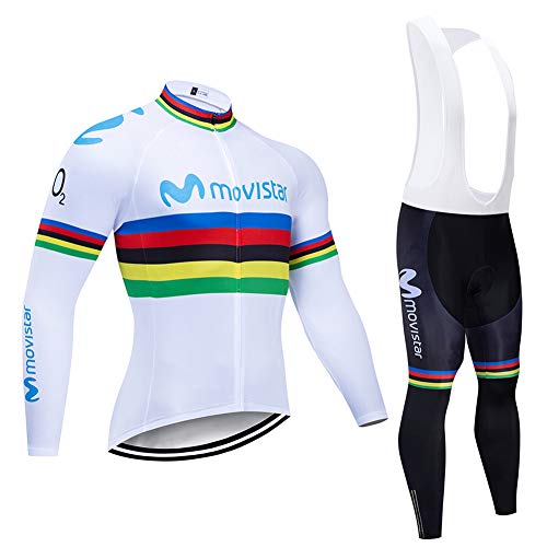 Q&W Hombres Verano Al Aire Libre Ciclismo Jersey Equipo Movistar Bicicleta Camisas Largo Mangas y Babero Pantalones Cortos Conjunto Secado Rápido Respirable Ciclismo Ropa,a,XXL