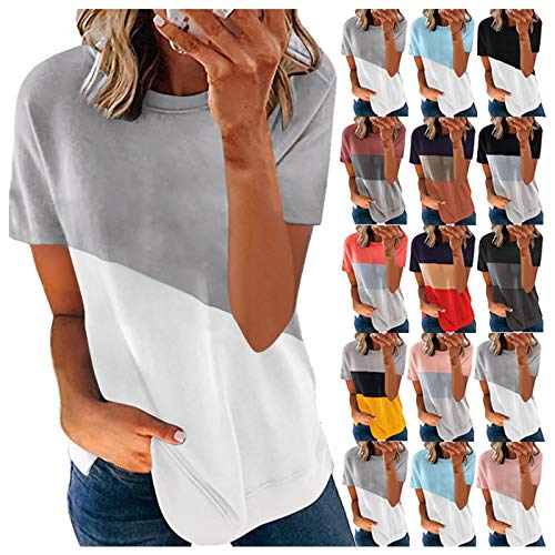 QWESHTU Blusa de Verano Camisetas, Manga Corta, Cuello Redondo, Suave, Transpirable, cómodo, Toque para Moda, Ocio, clásico, Vacaciones, Vestir