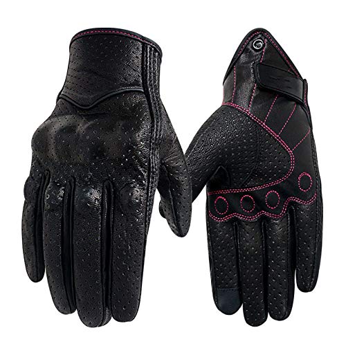 QXYOGO Guantes De Moto Guantes Moto Mujeres Pantalla táctil de Cuero del Verano del Motor Guantes Guante de Ciclista Femenina Moto del motocrós 005 (Color : Blackpink Perforated, Size : M)