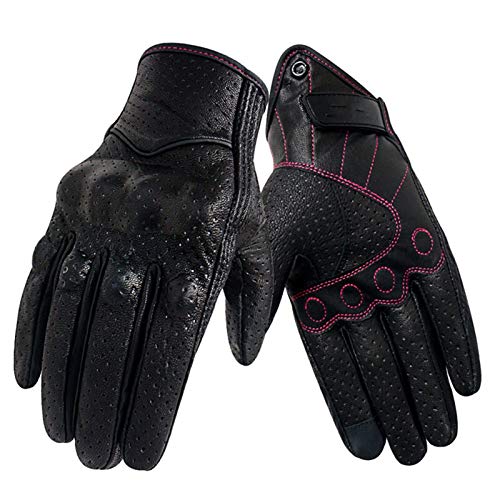 QXYOGO Guantes De Moto Guantes Moto Mujeres Pantalla táctil de Cuero del Verano del Motor Guantes Guante de Ciclista Femenina Moto del motocrós 005 (Color : Blackpink Perforated, Size : M)