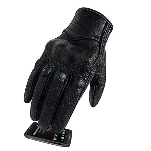 QXYOGO Guantes De Moto Guantes Moto Mujeres Pantalla táctil de Cuero del Verano del Motor Guantes Guante de Ciclista Femenina Moto del motocrós 005 (Color : Blackpink Perforated, Size : M)