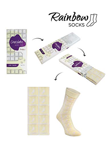Rainbow Socks - Hombre Mujer Calcetines Barra de Chocolate Graciosos - 1 Par - Chocolate Blanco - Talla 41-46