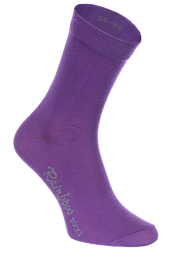 Rainbow Socks - Hombre Mujer Calcetines Colores de Algodón - 6 Pares - Blanco Púrpura Gris Azul Marino Negro Azul de Vaqueros - Talla 39-41