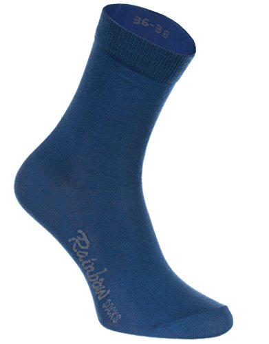 Rainbow Socks - Hombre Mujer Calcetines Colores de Algodón - 6 Pares - Blanco Púrpura Gris Azul Marino Negro Azul de Vaqueros - Talla 39-41