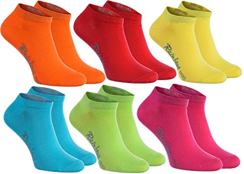 Rainbow Socks - Hombre Mujer Calcetines Cortos Colores de Algodón - 6 Pares - Naranja Rojo Amarillo Verde Mar Verde Fucsia - Talla 39-41