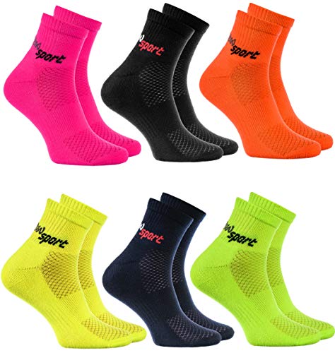 Rainbow Socks - Hombre Mujer Calcetines de Deporte Neon - 6 Pares - Multicolor - Talla UE 44-46