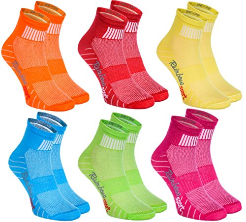 Rainbow Socks - Hombre Mujer Calcetines Deporte Colores de Algodón - 6 Pares - Verde Rosa Naranja Rojo Azul Palido Amarillo - Talla 44-46