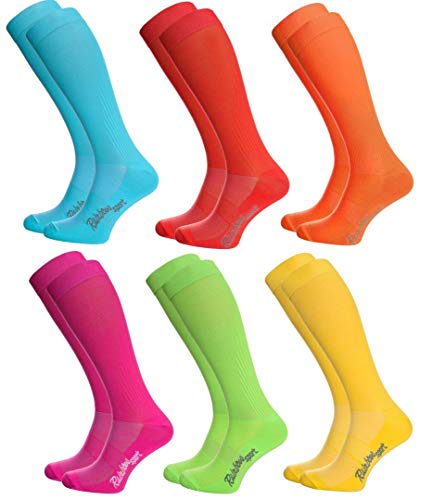 Rainbow Socks - Hombre Mujer Calcetines Largos de Deporte - 6 Pares - Azul Rojo Naranja Rosa Verde Amarillo - Talla UE 39-41