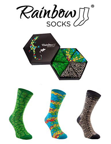 Rainbow Socks - Hombre Mujer Divertidos Calcetines Repti - 3 Pares - Serpiente Camaleón Caimán - Talla 36-40