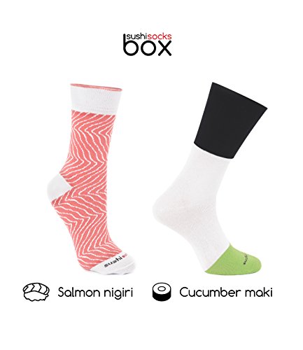 Rainbow Socks - Mujer Hombre Calcetines Sushi Salmón Maki de Pepino - 2 Pares - Tamaño 36-40