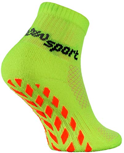 Rainbow Socks - Niñas Niños Calcetines Antideslizantes de Deporte - 4 Pares - Naranja Verde Amarillo Rosa - Talla 24-29