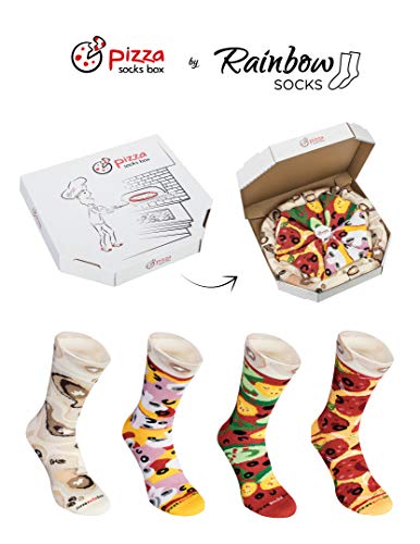 Rainbow Socks - Pizza MIX Caprichosa Vege Pepperoni Mujer Hombre - 4 pares de Calcetines - Tamaño 36-40