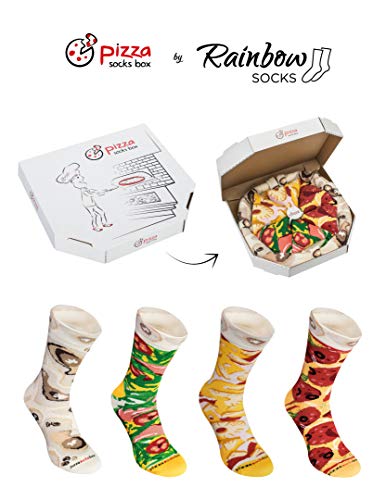 Rainbow Socks - Pizza MIX Italiana Hawaiana Pepperoni Mujer Hombre - 4 pares de Calcetines - Tamaño 36-40