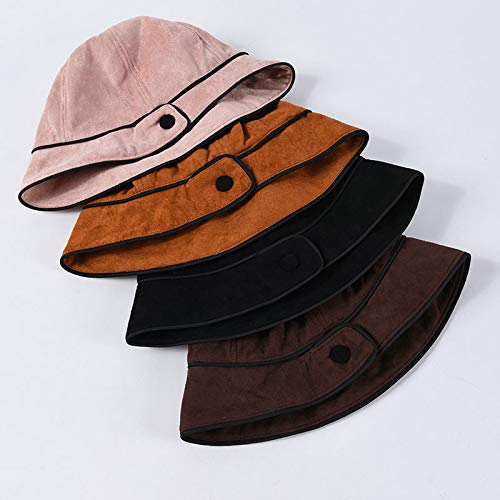 RAINWEAR Borde de Cuero Aleros pequeños Gamuza Sombrero de Pescador decoración de Botones Femeninos Sombrero de Lavabo Corto Delantero y Trasero Sombrero de Tela