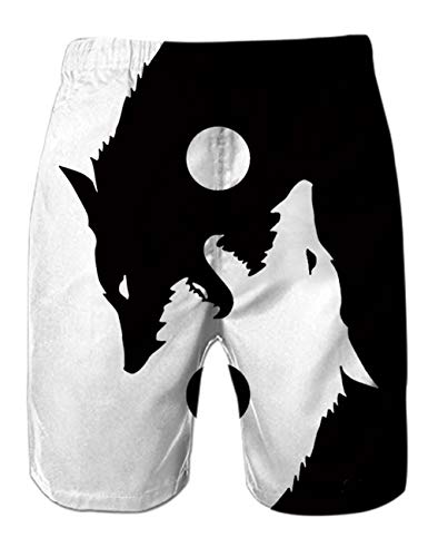RAISEVERN Pantalones Cortos de baño para niños Maleta de Playa de Secado rápido Impresión 3D Yin Yang Wolf Board Pantalones de Surf Casuales de baño con Bolsillo XXL