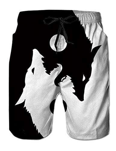 RAISEVERN Pantalones Cortos de baño para niños Maleta de Playa de Secado rápido Impresión 3D Yin Yang Wolf Board Pantalones de Surf Casuales de baño con Bolsillo XXL