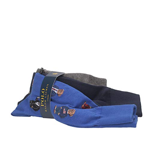 Ralph Lauren - Juego de 3 pares de calcetines para hombre, talla única, color azul marino y gris azul Talla única