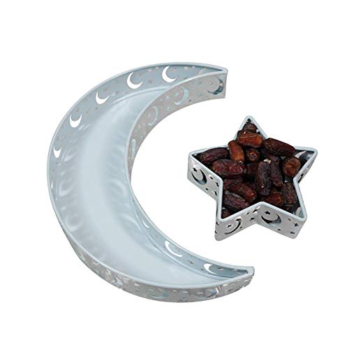 Ramadán Kareem Moon Star Forma Bandeja Decoración para el hogar Eid Mubarak Caja de Regalo Bandeja de Postre Artesanía Islam Fiesta Musulmana Festival Fiesta Decoración de Mesa