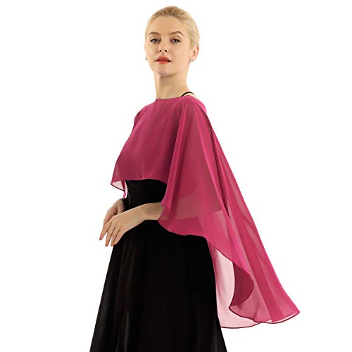 ranrann Chal Larga de Boda Fiesta para Mujer Estola de Gasa Verano Capa Chifón Elegante de Novia Cárdigan de Playa Top Bolero de Ceremonia Noche Vino Rojo One Size