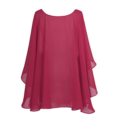 ranrann Chal Larga de Boda Fiesta para Mujer Estola de Gasa Verano Capa Chifón Elegante de Novia Cárdigan de Playa Top Bolero de Ceremonia Noche Vino Rojo One Size