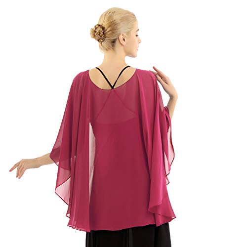 ranrann Chal Larga de Boda Fiesta para Mujer Estola de Gasa Verano Capa Chifón Elegante de Novia Cárdigan de Playa Top Bolero de Ceremonia Noche Vino Rojo One Size