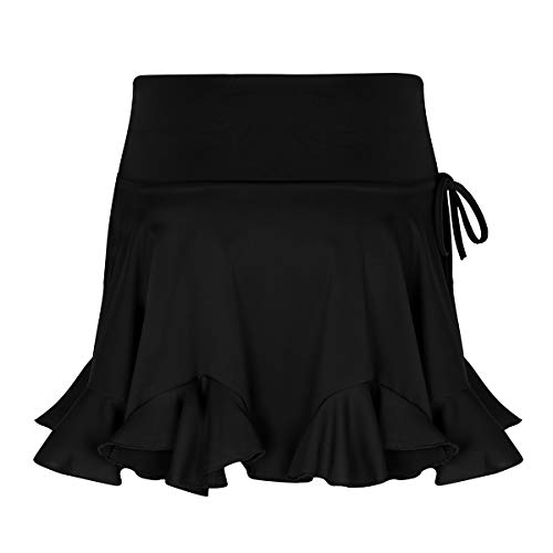 ranrann Falda de Baile Latino para Mujer Falda Corta de Danza Rumba Tango con Volantes Cintura Alta Dancewear Vestido de Danza Moderna Culottes Negro Medium