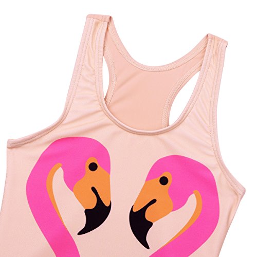 ranrann Traje de Baño Una Pieza con Gorro para Niña Bañador Impresión de Flamingo Monokini Body de Playa Piscina Natación Vacaciones Swimwear Albaricoque 3-4 Años