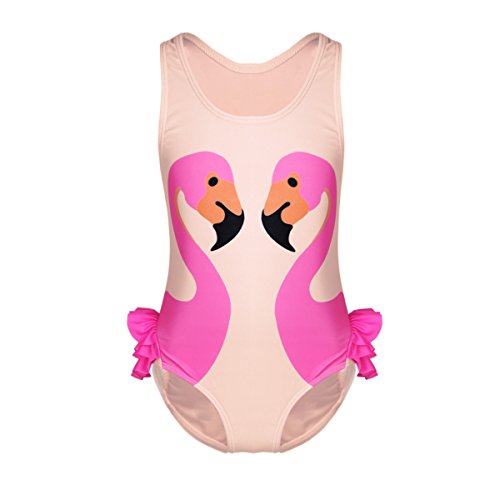 ranrann Traje de Baño Una Pieza con Gorro para Niña Bañador Impresión de Flamingo Monokini Body de Playa Piscina Natación Vacaciones Swimwear Albaricoque 3-4 Años
